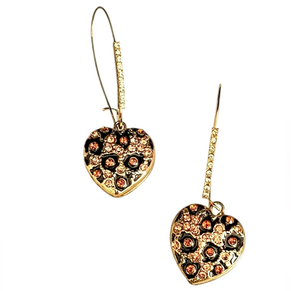 Betsey Johnson Leopard Print Heart Earrings